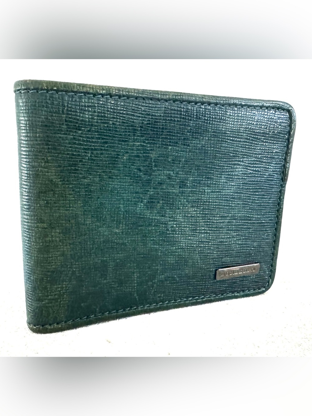 BURBERRY Vintage Dark Green Leather Bifold Wallet Made in Italy EUC - Picture 1 of 9